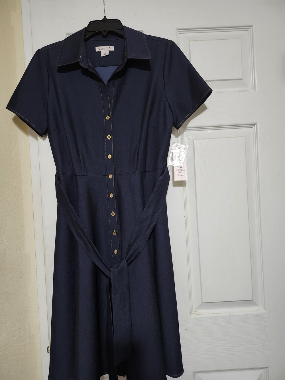 Nanette Lepore Navy Button-Front Midi Shirt Dress with Tie